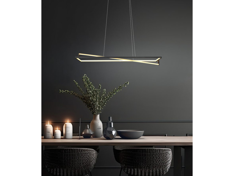 Große LED Pendelleuchte EDGE dimmbar, Breite 118 cm, Schwarz-Gold