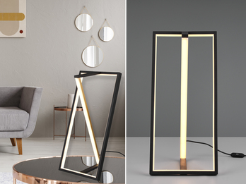 Große LED Tischleuchte EDGE, dimmbar, Schwarz-Gold, Höhe 44cm