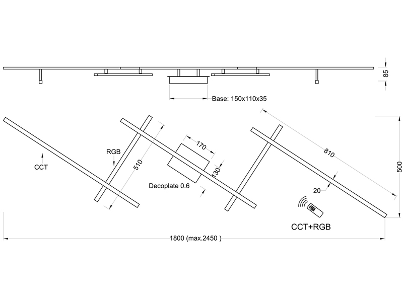 LED Deckenleuchte ARVIN Silber mit Fernbedienung & Farbwechsel, Breite 245cm