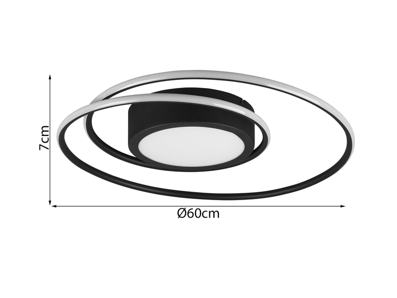 LED Deckenleuchte YAVA Ringförmig mit Fernbedienung, Ø 60cm, Schwarz