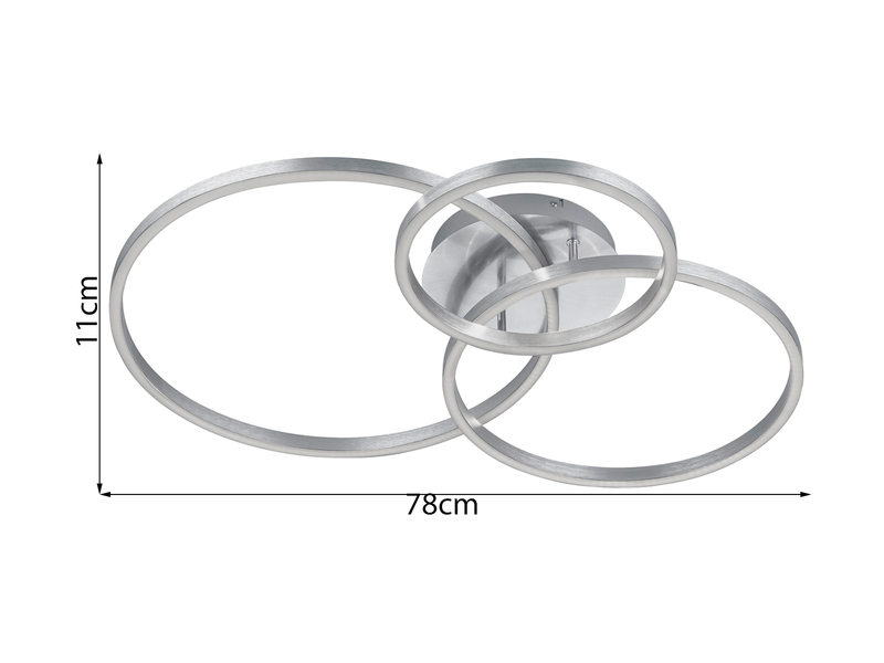 LED Deckenleuchte WINONA 3 Ringe Silber, dimmbar mit Fernbedienung Breite 78cm
