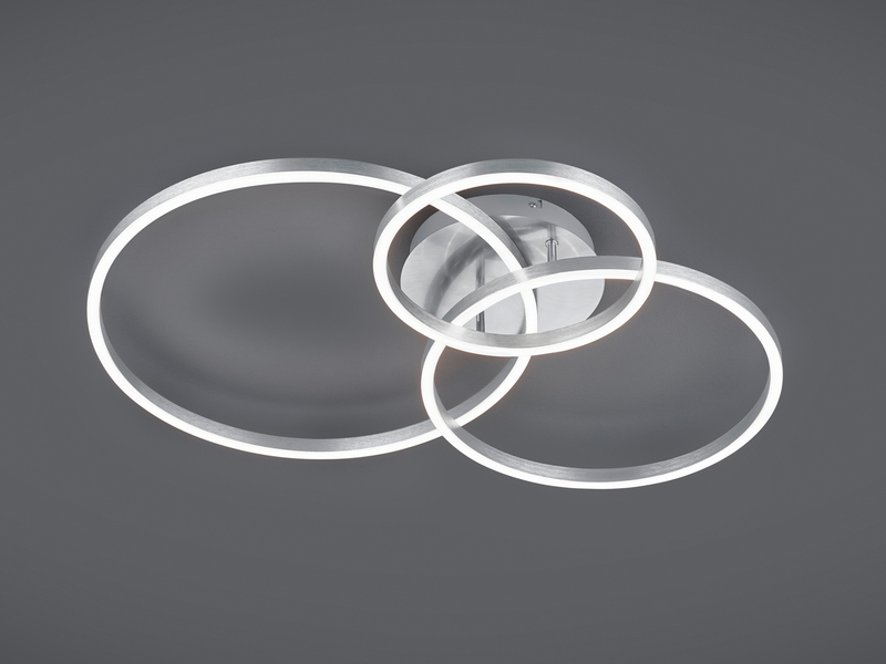 LED Deckenleuchte WINONA 3 Ringe Silber, dimmbar mit Fernbedienung Breite 78cm