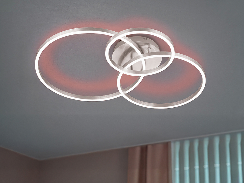 LED Deckenleuchte WINONA 3 Ringe Silber, dimmbar mit Fernbedienung Breite 78cm