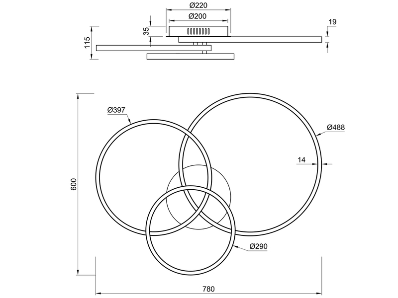 LED Deckenleuchte WINONA dimmbar mit Fernbedienung Schwarz, Breite 78cm