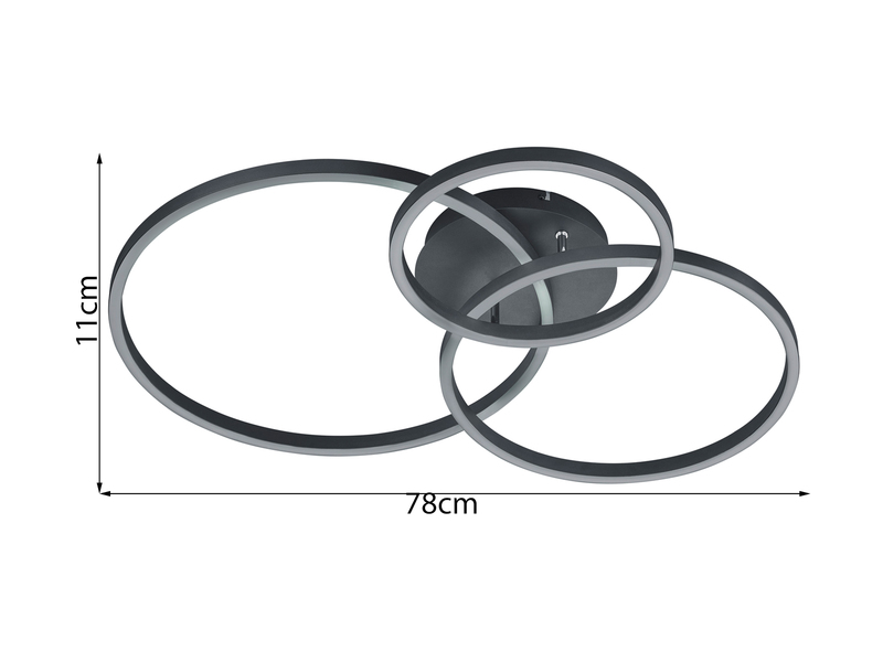 LED Deckenleuchte WINONA 3 Ringe Schwarz,dimmbar mit Fernbedienung Breite 78cm