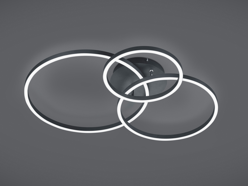 LED Deckenleuchte WINONA 3 Ringe Schwarz,dimmbar mit Fernbedienung Breite 78cm