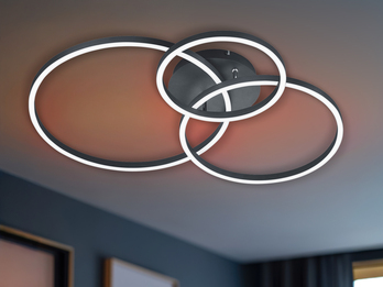 LED Deckenleuchte WINONA 3 Ringe Schwarz,dimmbar mit Fernbedienung Breite 78cm