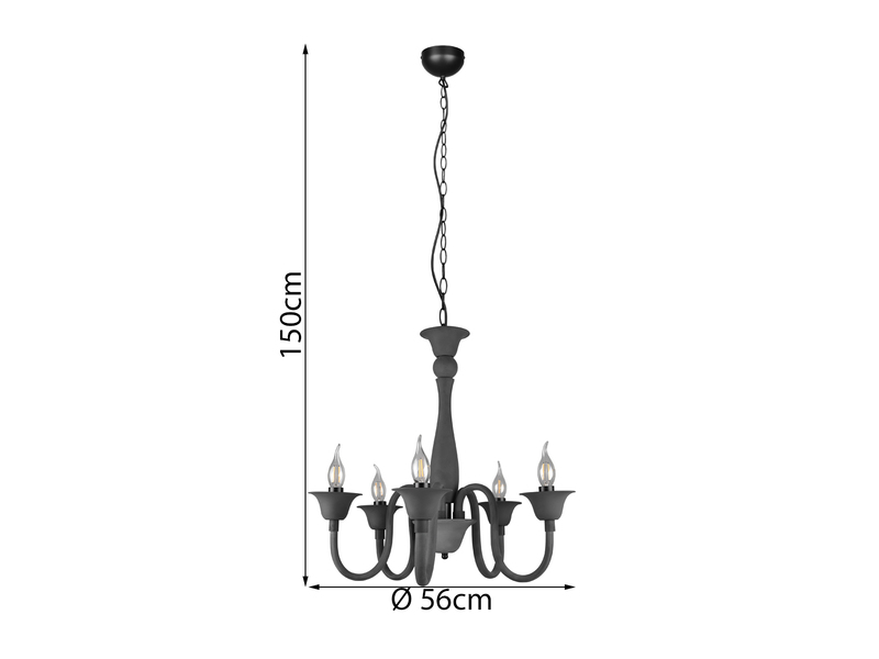 LED Kronleuchter im Landhausstil, 5-flammig stehend, Anthrazit
