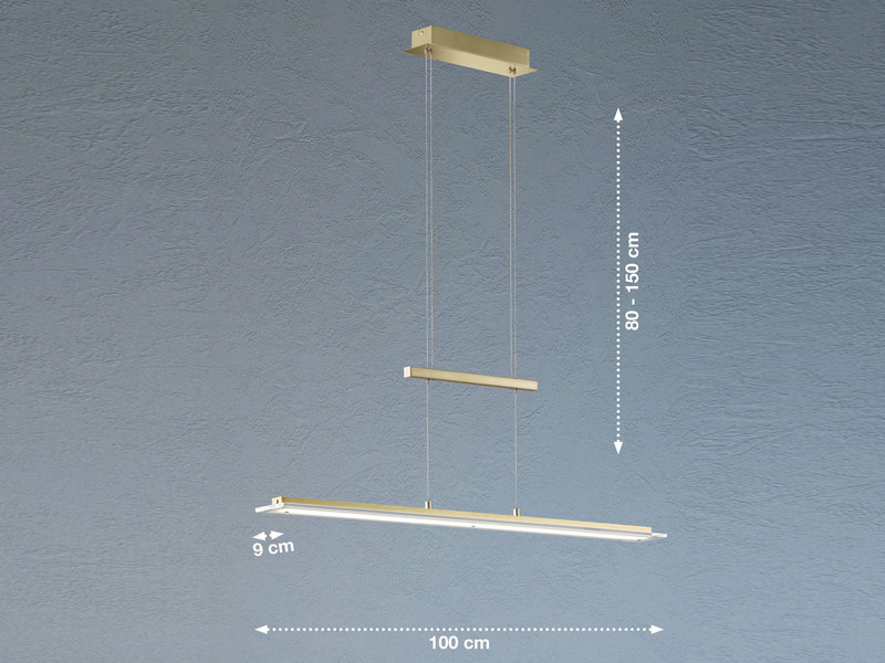 LED Pendelleuchte TENSO Messing dimmbar & höhenverstellbar, Breite 100cm