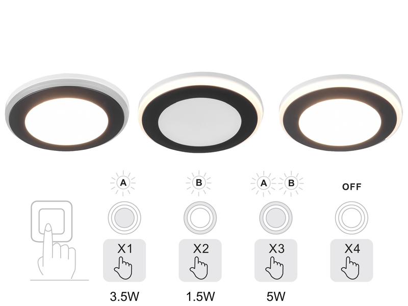 Runder LED Deckeneinbaustrahler 2er Set Schwarz matt Ø 8,2cm