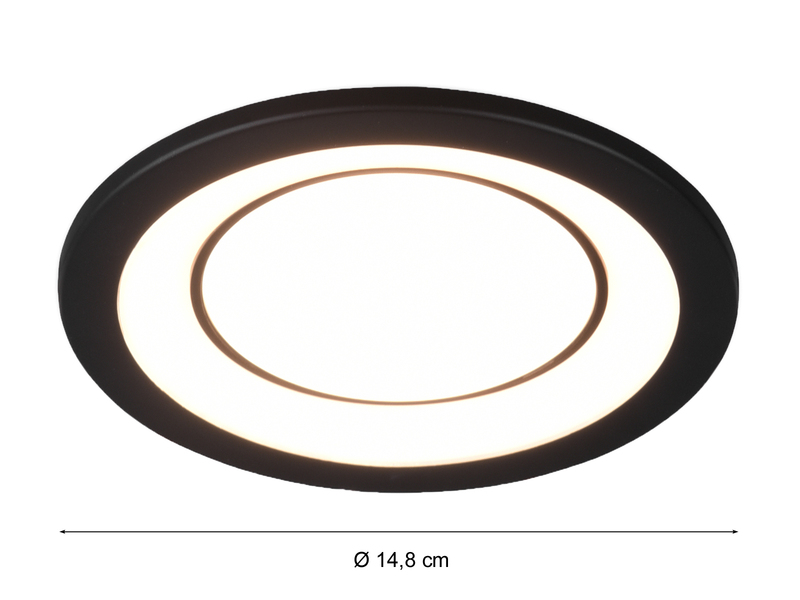 Runder LED Deckeneinbaustrahler 2er Set in Schwarz matt Ø 14,8cm, Ring