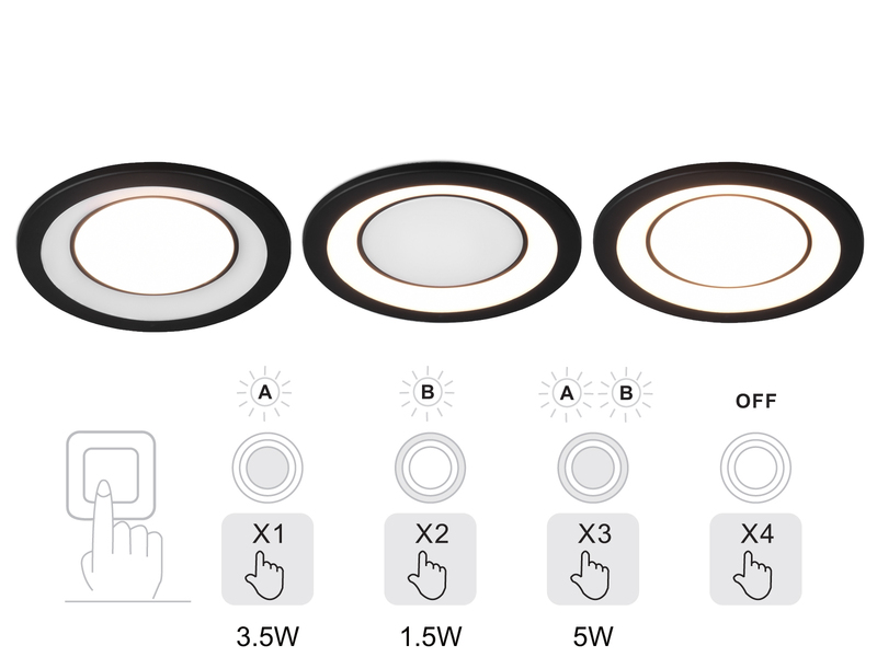 Runder LED Deckeneinbaustrahler 2er Set in Schwarz matt Ø 14,8cm, Ring