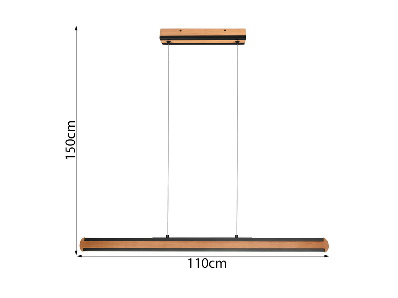 LED Holzbalken Pendelleuchte DEACON dimmbar über Touch, Breite 110cm