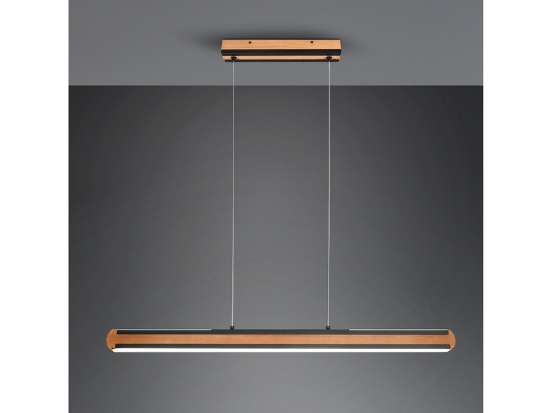 LED Balken Pendelleuchte DEACON mit Holz, Breite 110cm, Braun-Schwarz