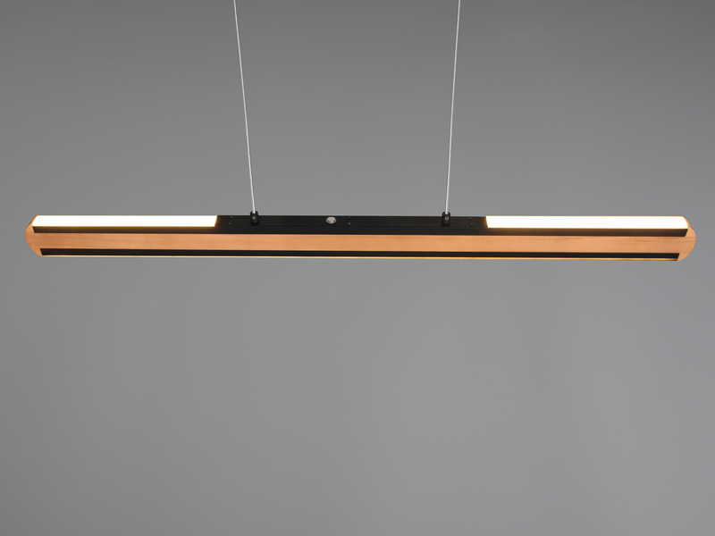 LED Balken Pendelleuchte DEACON mit Holz, Breite 110cm, Braun-Schwarz