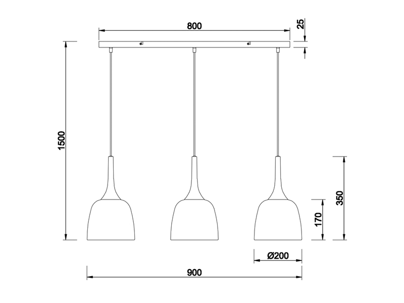 LED Pendelleuchte 3-flammig, Lampenschirme Messing, Länge 90cm