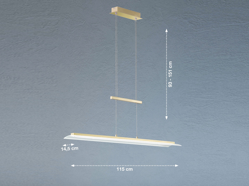 LED Pendelleuchte ROOF Messing dimmbar & höhenverstellbar 115cm lang