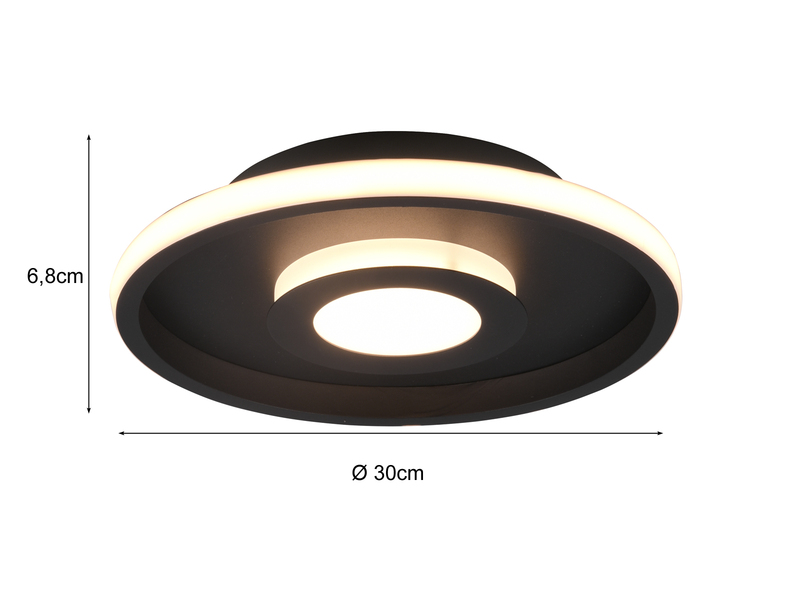 LED Deckenleuchte ASCARI rund Schwarz matt dimmbar IP44, Ø 30cm