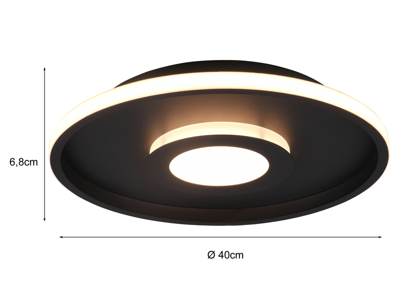 LED Deckenleuchte ASCARI rund Schwarz matt dimmbar IP44, Ø 40cm