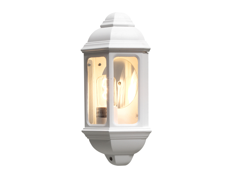 Außen LED Wandlaterne Halbschale im Landhausstil, Weiß, Höhe 36cm