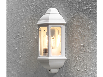 Außen LED Wandlaterne Halbschale im Landhausstil, Weiß, Höhe 36cm