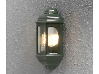 Außen LED Wandlaterne, Halbschale im Landhausstil, Grün, Höhe 36cm