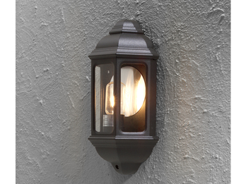 Außen LED Wandlaterne, Halbschale im Landhausstil, Schwarz, Höhe 36cm