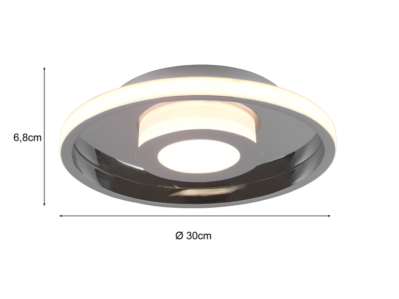 LED Deckenleuchte 2er Set Silber Chrom mit Switch Dimmer IP44, Ø 30cm