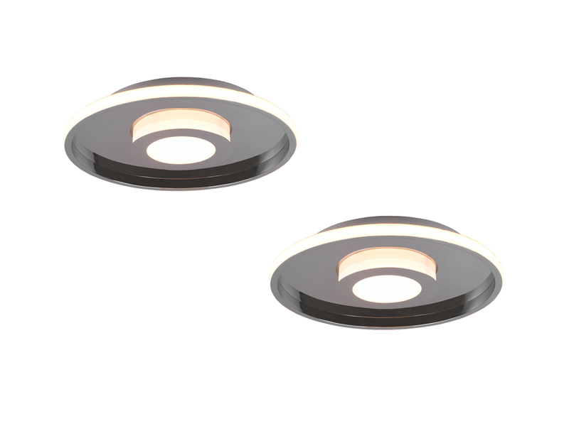 LED Deckenleuchte 2er Set Silber Chrom mit Switch Dimmer IP44, Ø 30cm