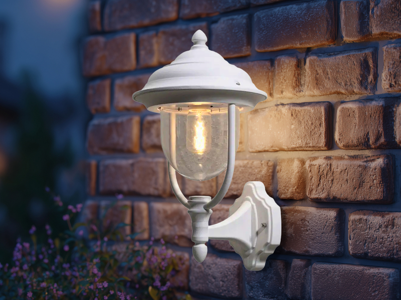 LED Außenwandleuchte Landhausstil Laterne stehend, Weiß, Höhe 43cm