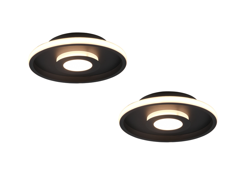 LED Deckenleuchte 2er Set Schwarz matt mit Switch Dimmer IP44, Ø 30cm