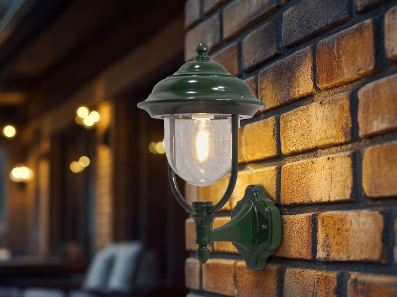 LED Außenwandleuchte Landhausstil Laterne stehend, Grün, Höhe 43cm