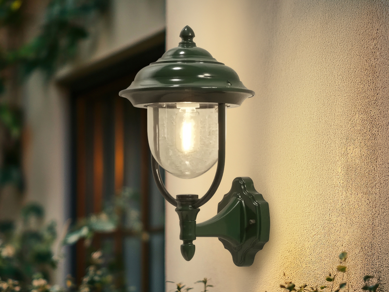 LED Außenwandleuchte Landhausstil Laterne stehend, Grün, Höhe 43cm