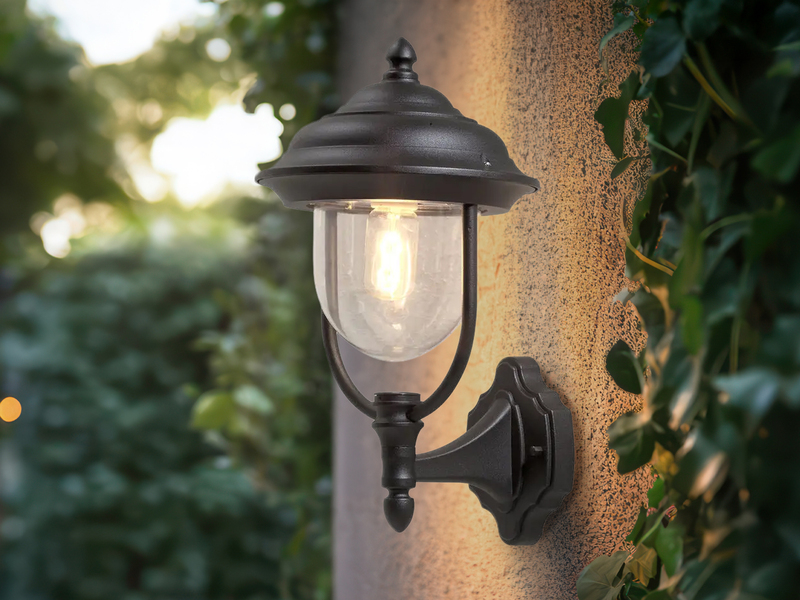 LED Außenwandleuchte Landhausstil Laterne stehend, Schwarz Höhe 43cm