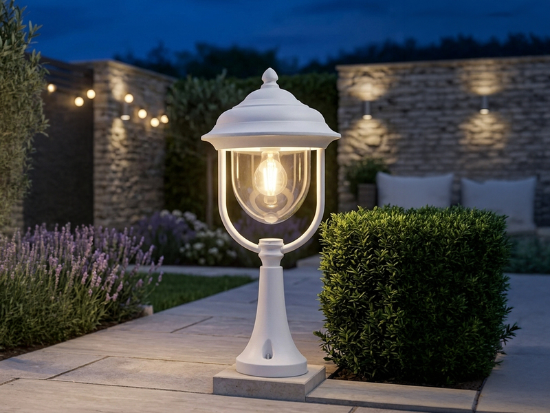 LED Sockelleuchte, Gartenlaterne im Landhausstil Weiß, Höhe 54cm