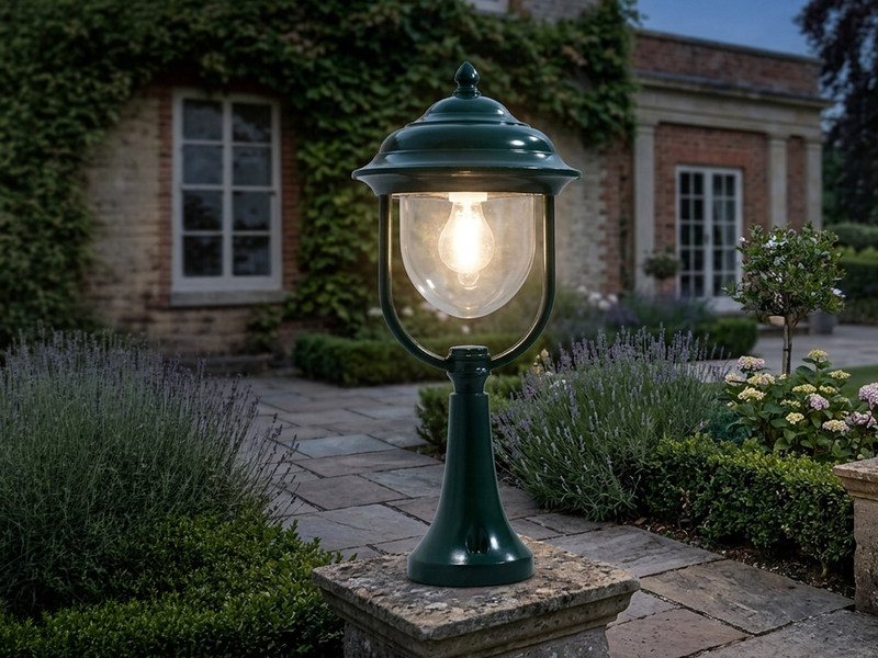 LED Sockelleuchte, Gartenlaterne im Landhausstil Grün, Höhe 54cm