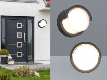 LED Außenwandleuchten 2er SET Schwarz Fassadenbeleuchtung IP54 rund Ø 15cm