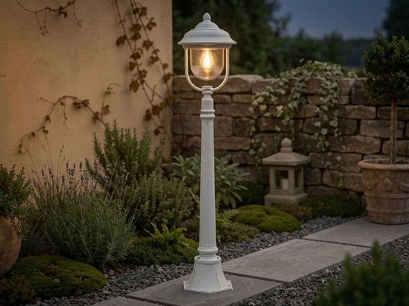 LED Wegeleuchte im Landhausstil, Gartenlaterne Weiß, Höhe 118cm