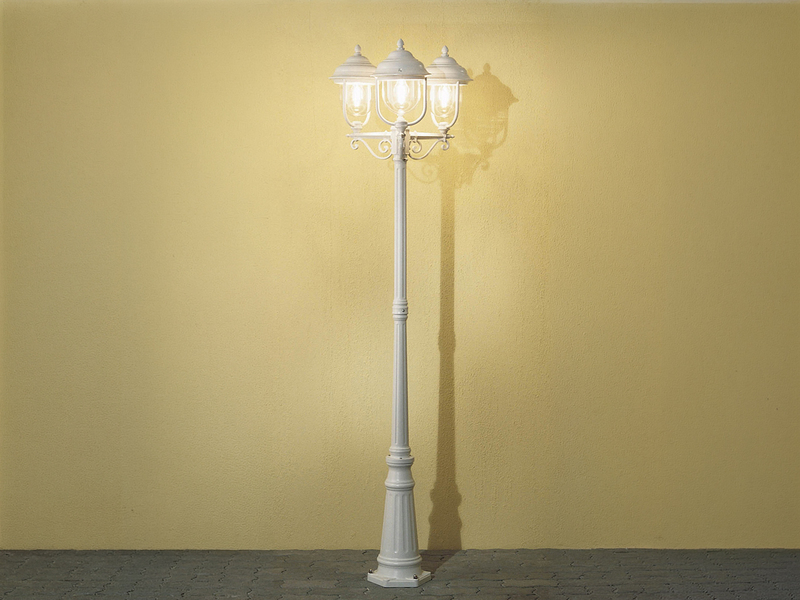 LED Straßenlaterne im Landhausstil, 3-flammig aus Aluminium Weiß, Höhe 218cm
