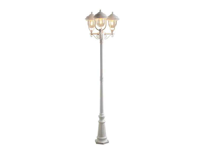 LED Straßenlaterne im Landhausstil, 3-flammig aus Aluminium Weiß, Höhe 218cm