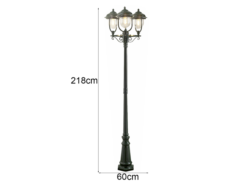 LED Straßenlaterne im Landhausstil, 3-flammig aus Aluminium Grün, Höhe 218cm