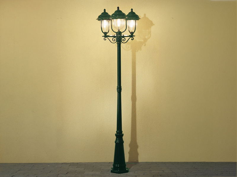 LED Straßenlaterne im Landhausstil, 3-flammig aus Aluminium Grün, Höhe 218cm