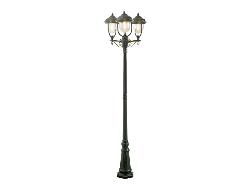 LED Straßenlaterne im Landhausstil, 3-flammig aus Aluminium Grün, Höhe 218cm