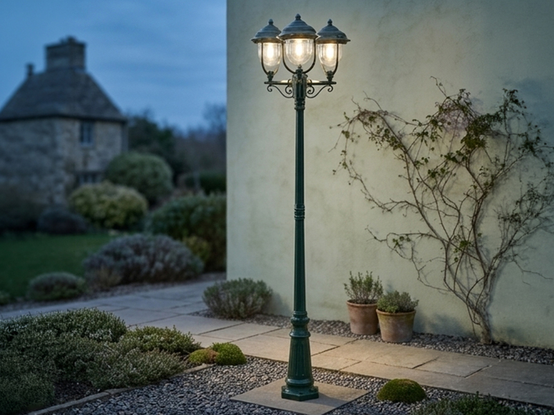LED Straßenlaterne im Landhausstil, 3-flammig aus Aluminium Grün, Höhe 218cm