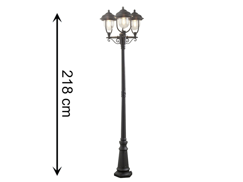 LED Straßenlaterne Kandelaber im Landhausstil, 3 flammig, schwarz, Höhe 218cm