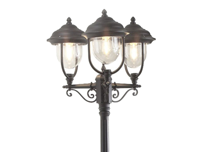 LED Straßenlaterne im Landhausstil, 3-flammig aus Aluminium Schwarz, Höhe 218cm