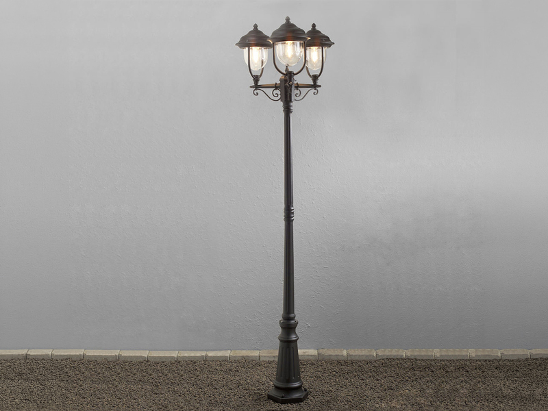 LED Straßenlaterne Kandelaber im Landhausstil, 3 flammig, schwarz, Höhe 218cm