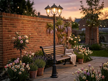 LED Straßenlaterne im Landhausstil, 3-flammig aus Aluminium Schwarz, Höhe 218cm