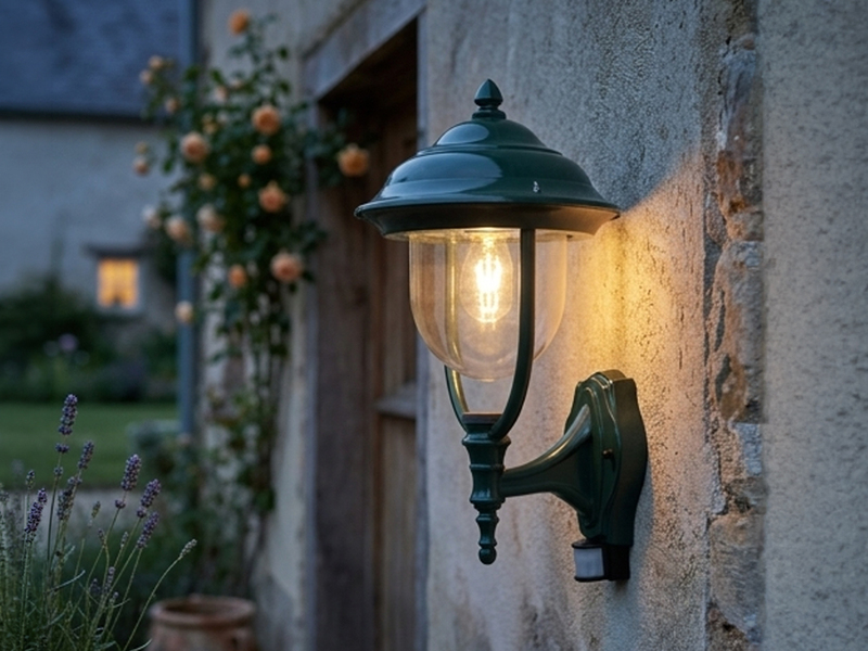 Große LED Außenwandleuchte im Landhausstil Grün mit Bewegungsmelder, Höhe 48cm