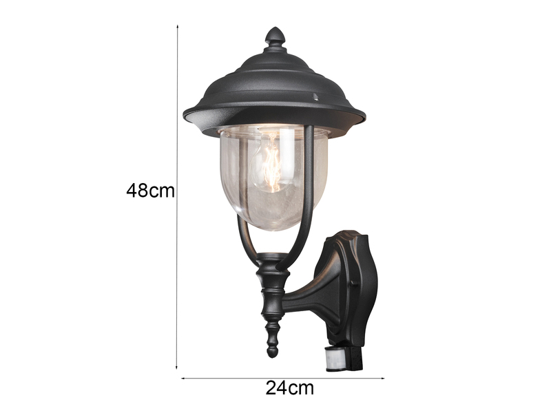 Große LED Außenwandleuchte im Landhausstil Schwarz mit Bewegungsmelder Höhe 48cm